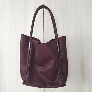 Neiman Marcus burgundy plum purple maroon large tote faux vegan leather